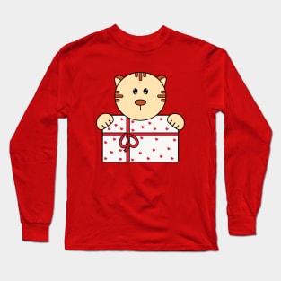 Christmas Cat With Xmas Gift Long Sleeve T-Shirt